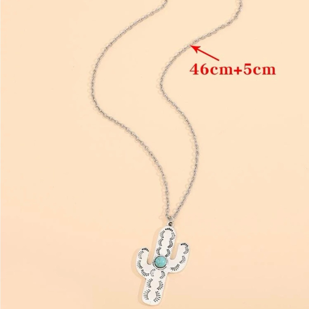 Turquoise Cactus Necklace - L 18.1-20.1 - Picture 3 of 3